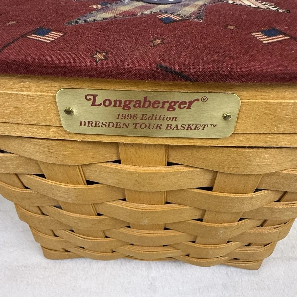 Longaberger 1996 Dresden Tour Basket Signed Patriotic Lid Protector USA